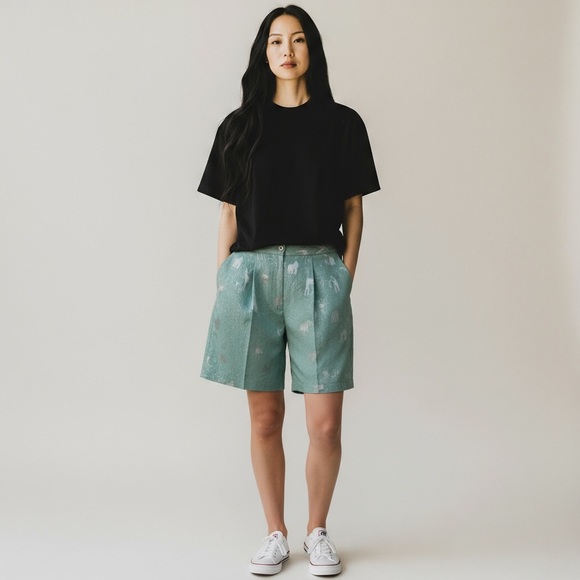 Le Coq Sportif Pants - Le Coq Sportif Teal Animal Print Shorts M‎